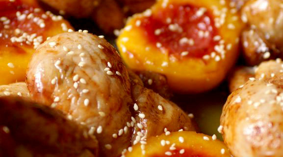 Cockerel with chestnut, honey & peaches